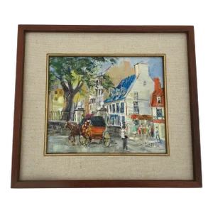 1980s “Olde Town Quebec” Oil Painting Signed Laberge