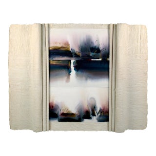 Abstract Scroll, Large Scale Mixed Media Watercolor Assemblage W Handmade Paper by Madeline De Joly For Sale