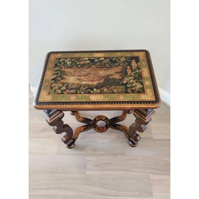 Chinoiserie Modern Baroque Chinoiserie Hand Painted Ebonized Bronze Gilt Table For Sale - Image 3 of 11