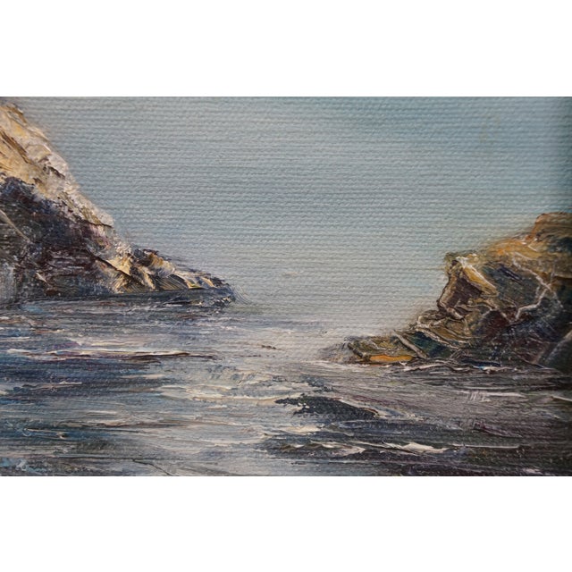 Anajane Nautical Coastal Rock Seagull Seascape Oil Painting on Canvas 15" For Sale - Image 9 of 10
