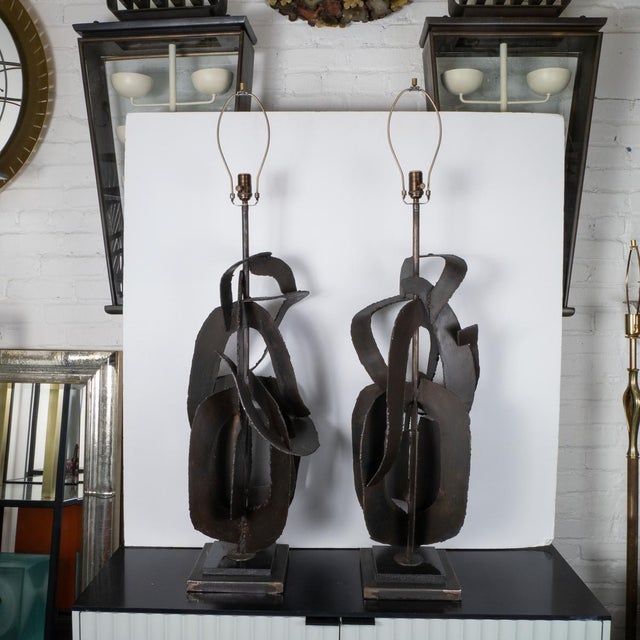 Metal Monumental Brutalist Lamps by Richard Barr - a Pair For Sale - Image 7 of 12