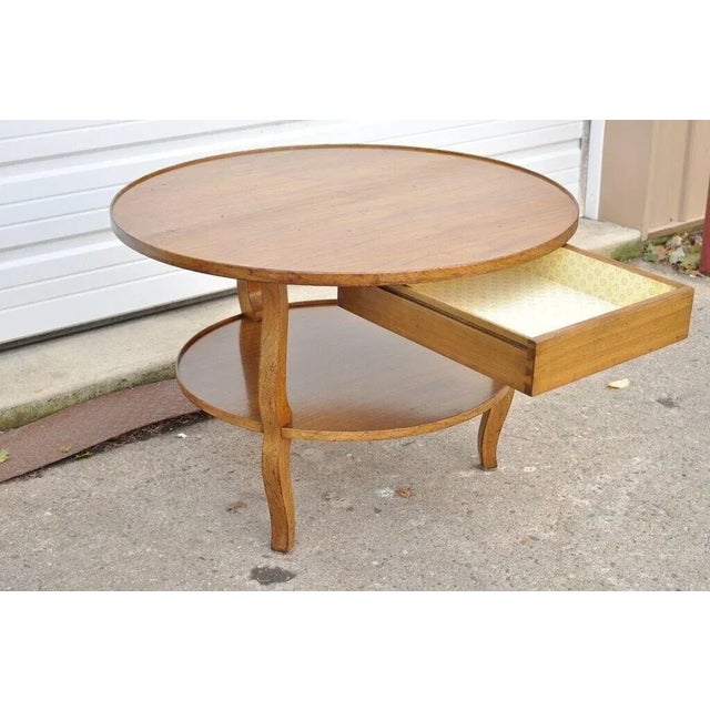 French Provincial Late 20th Century Vintage French Country Provincial Round Cherry Occasional Side Table With Drawer For Sale - Image 3 of 11