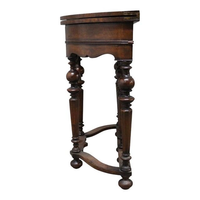 English Jacobean Walnut & Burl Petit Point Top Game Table With Tapestry C1810 For Sale - Image 12 of 16