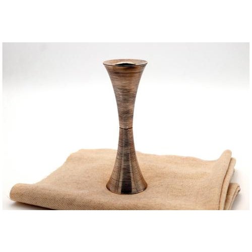 Circular Brushed Silver Candlestick with Round Base For Sale - Image 5 of 7