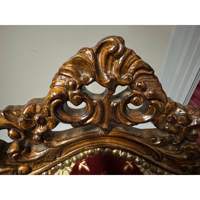 Wood Pair of Antique Late 19th Century Rococo Revival Mahogany & Crimson Velvet Side Chairs For Sale - Image 7 of 12