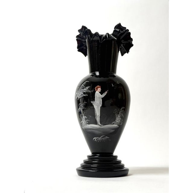 Antique Bohemian Deep Ruby Glass Vase with Romantic White Enamel Painting, 1900 For Sale - Image 17 of 18