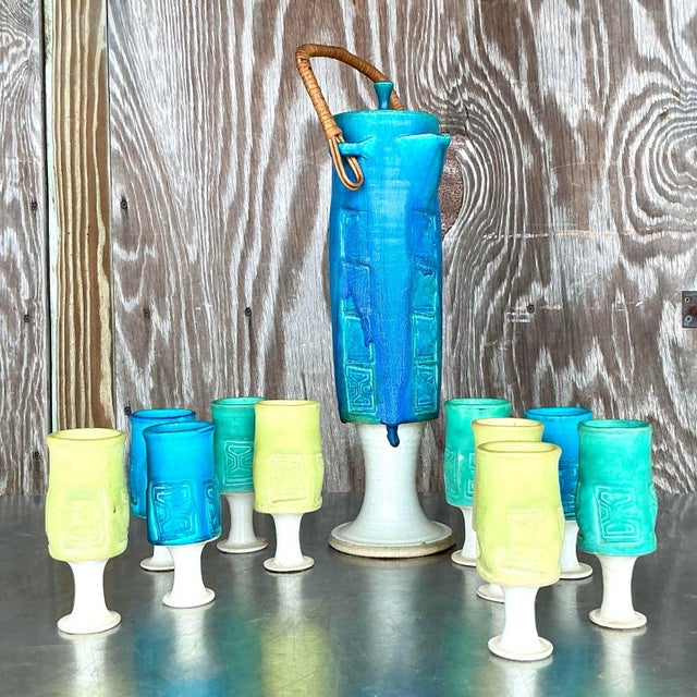 Vintage Mid-Century Modern Studio Pottery Pitcher Set- 11 Pieces For Sale - Image 4 of 10