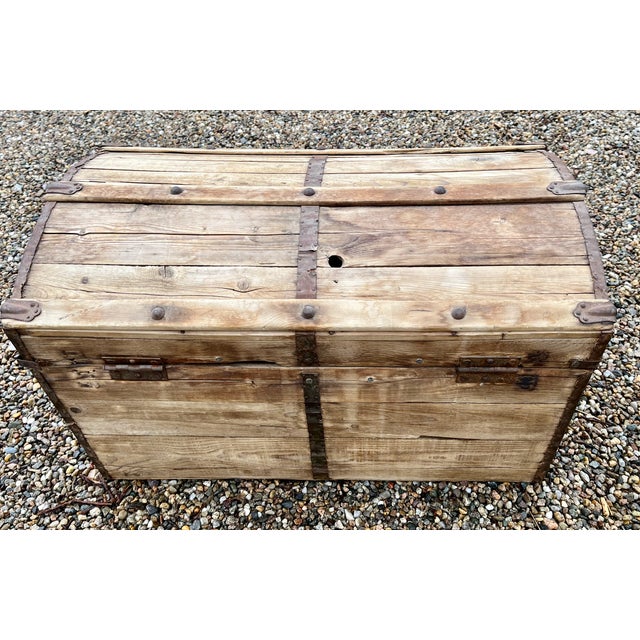 1800s Wooden Trunk Barrel Dome Top Handmade Steamer For Sale - Image 9 of 10