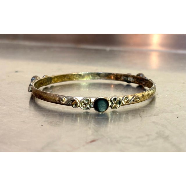 Metal Sterling Silver & Black Onyx Bangle Bracelet For Sale - Image 7 of 7