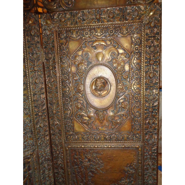 Brass Folding Screen - Tudor Revival Style Brass Repousse For Sale - Image 8 of 9