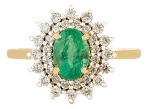 Zambian Emerald Pharaonic Style Cluster Diamond Ring Size 7