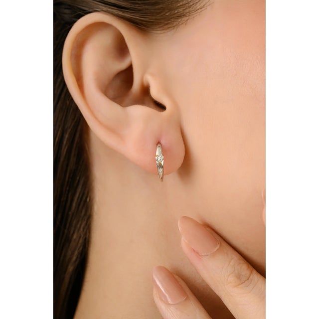 Two Tone 18k Gold Heart Cut Diamond Studded Hoop Earrings for Thanksgiving- A Pair For Sale - Image 4 of 11