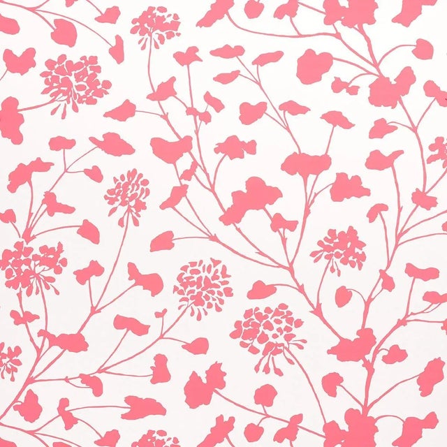 Sample - Schumacher Pennick Wallpaper in Coral on Ivory For Sale