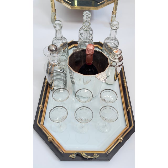 Mid 20th Century Mid 20th Century Hollywood Regency Beveled Glass Mid-Century French Tea/Bar Trolley Cart For Sale - Image 5 of 6