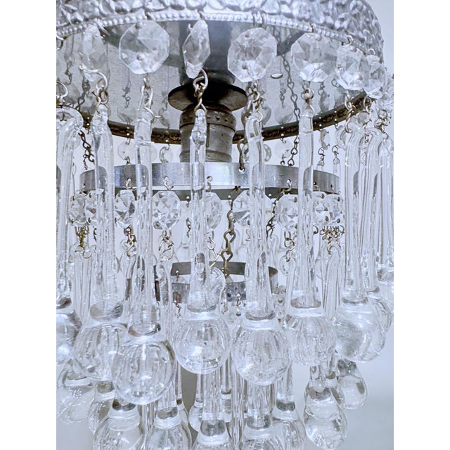 1960s Vintage Crystal Upside Down Waterfall Chandelier With Ornate Silver-Tone Rim For Sale - Image 5 of 8