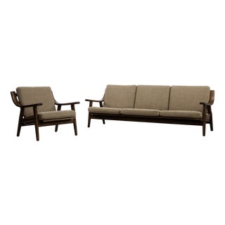 Vintage Mid-Century Scandinavian Modern 3-Seat Sofa & Armchair by Hans J. Wegner for Getama, 1960s, Set of 2 For Sale