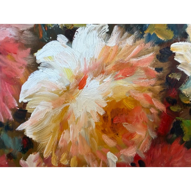 Dark Pink Large Floral Still Life Original Oil Painting on Canvas Signed W. Adams Framed For Sale - Image 8 of 8