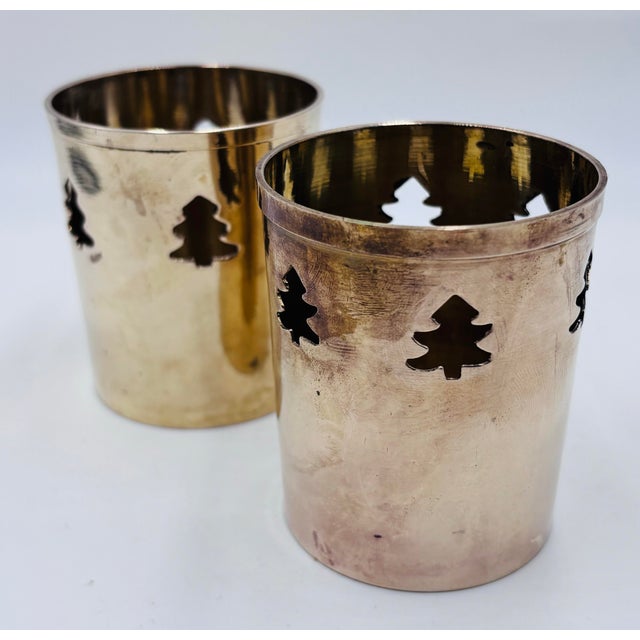 American 1980s Holiday Tree Brass Votive Holders - A Pair For Sale - Image 3 of 3