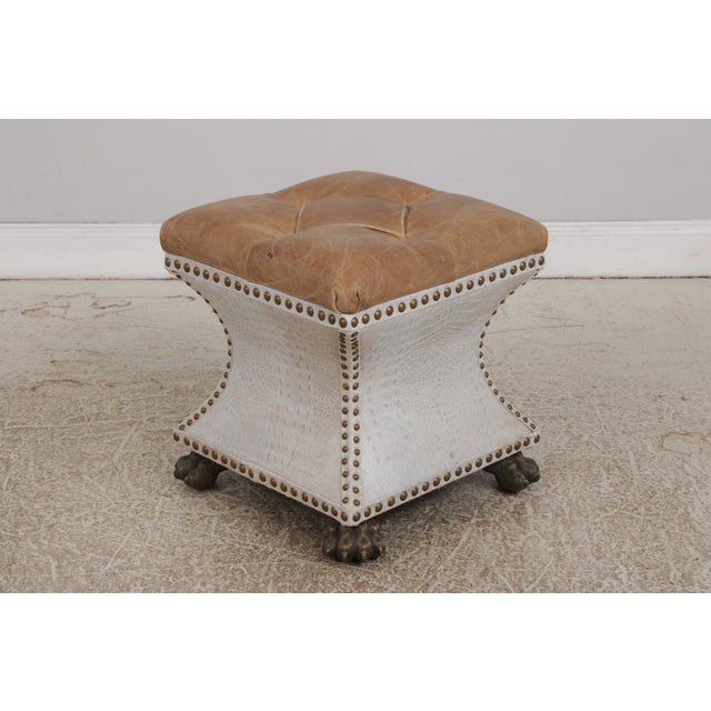 2000 - 2009 Thomasville Pair of Tufted Leather Stools For Sale - Image 5 of 14