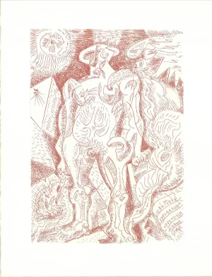 1974 Andre Masson 'Le Septieme Chant' Cubism White, Red France Etching