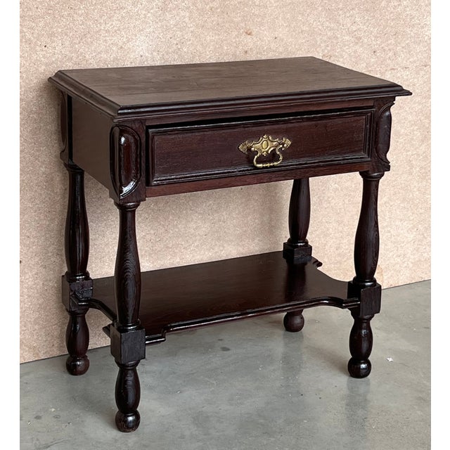 Spanish Pair of Spanish Nightstands With One Drawer and Low Shelve For Sale - Image 3 of 13