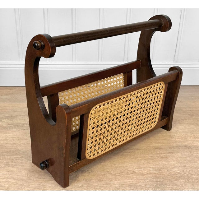 - Original 1970’s Coastal Wicker Magazine / Vinyl Record Rack - Maple Construction with an Original Deep Satin Finish -...