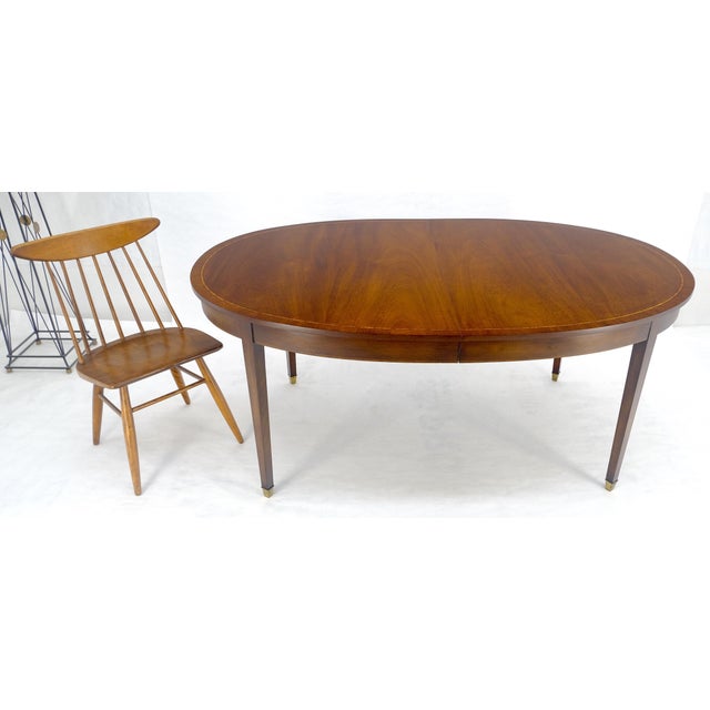 Very Fine Oval Walnut Banded 68” Long Dining Table w/ 2 Leaves MINT For Sale - Image 14 of 18