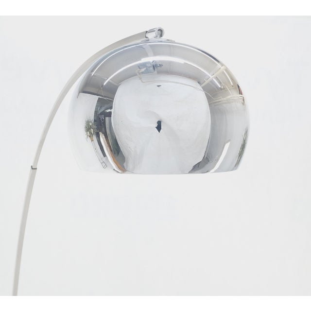 Chrome Globe Marble Base Italian Mid Century Modern Adjustable Arco Floor Lamp For Sale - Image 6 of 12