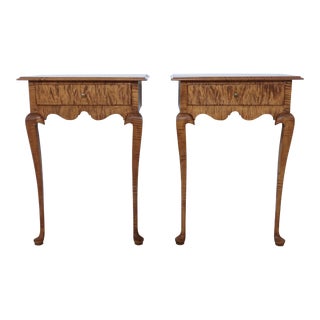 Pair Bench Made Tiger Maple 1 Drawer Console Tables For Sale