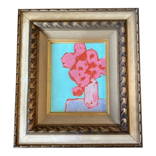 Contemporary Original Alexandra Brown Abstract Floral Still Life Painting Chunky Vintage Frame For Sale