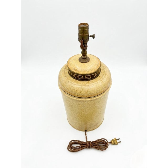 Vintage English Toleware Tea Caddy Table Lamp - Colonial Scene For Sale - Image 4 of 8