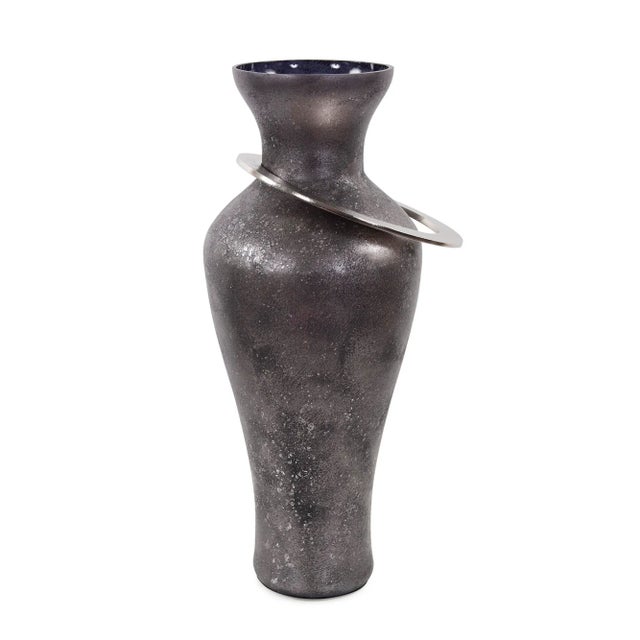 Modern The Black Ore Glass Vase with Metal Accent, Medium For Sale - Image 3 of 10