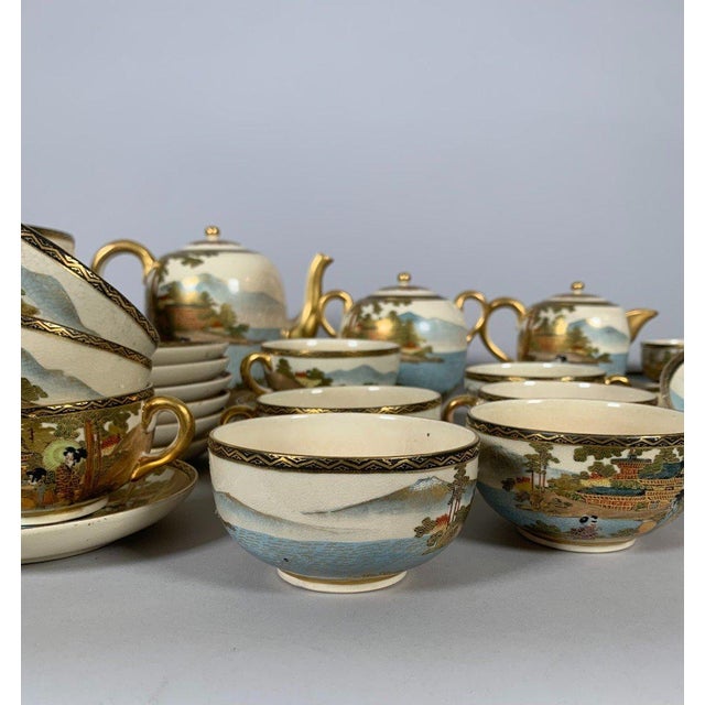 Ceramic 19th Century Satsuma earthenware tea service, Meiji period - Set of 36 For Sale - Image 7 of 12