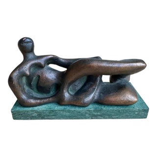 1971 Amr Reclining Figure Sculpture by Henry Moore on Green Marble Base For Sale