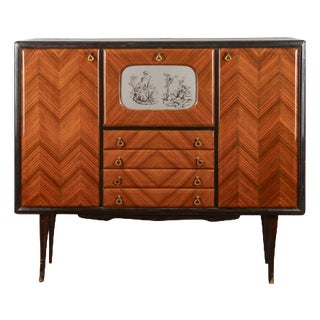 Herringbone Veneered Sideboard with Bar Drop-Down Door For Sale