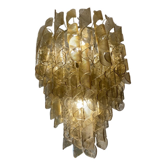 Golden Fusilli Chandelier, 1950s For Sale