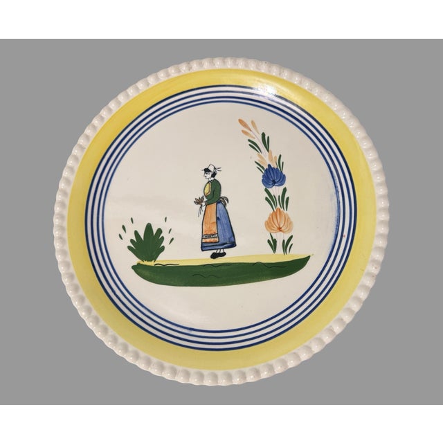 French Vintage Blue Ridge Pottery Hand Painted French Faience Pottery 11.5" Plate For Sale - Image 3 of 4