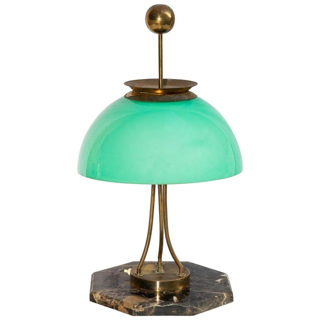 Mid-Century Table Lamp with Marble Base and Opaline Shade For Sale - Image 6 of 6