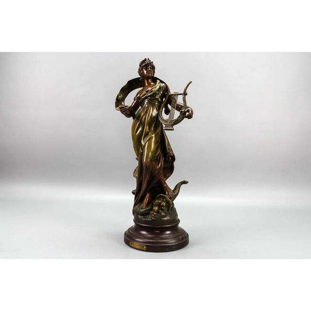 French sculpture "Muse Champêtre", attributed to Louis Moreau. This is a stunning French patinated and bronzed spelter...