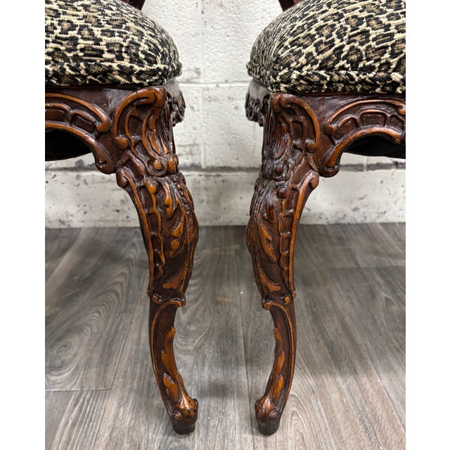 Brown Antique Late 1800s French Rococo Revival Carved Walnut Side Chairs - Pair For Sale - Image 8 of 15