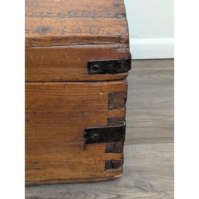 Rustic European Antique 19th Century Handcrafted Wood and Iron Chest Trunk For Sale - Image 3 of 12