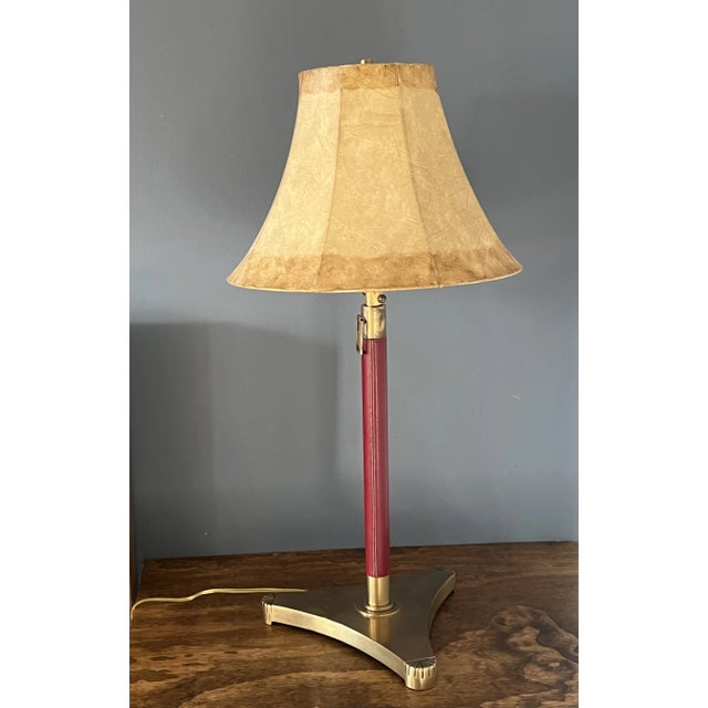 1960’s Mid-Century Modern Leather & Brass Lamp For Sale - Image 12 of 12