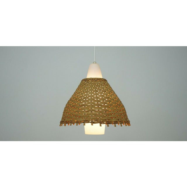 Vintage Pendant Light in Glass & Rattan For Sale - Image 4 of 7