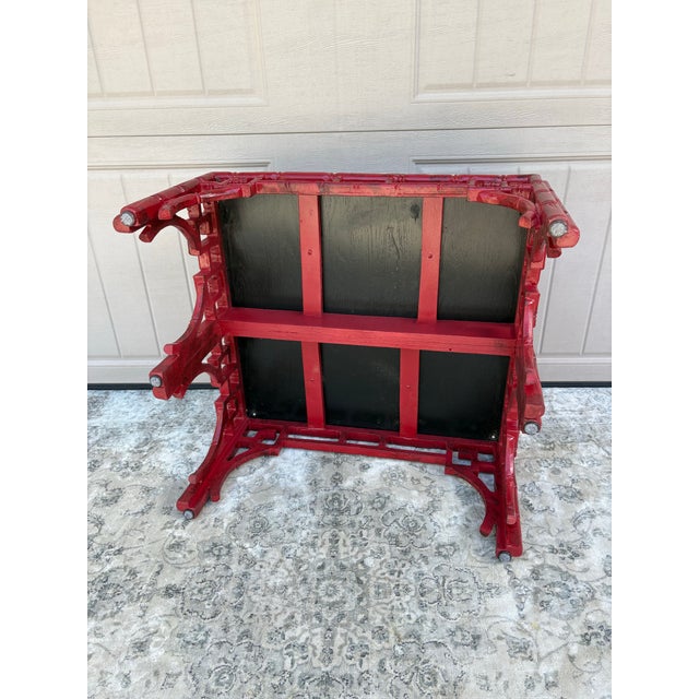 1970s Vintage Chinoiserie Red Ottoman With Tiger Fabric Upholstery For Sale - Image 12 of 12