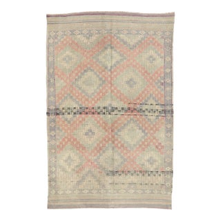 Mid 20th Century Vintage Faded Embroidered Kilim Rug For Sale