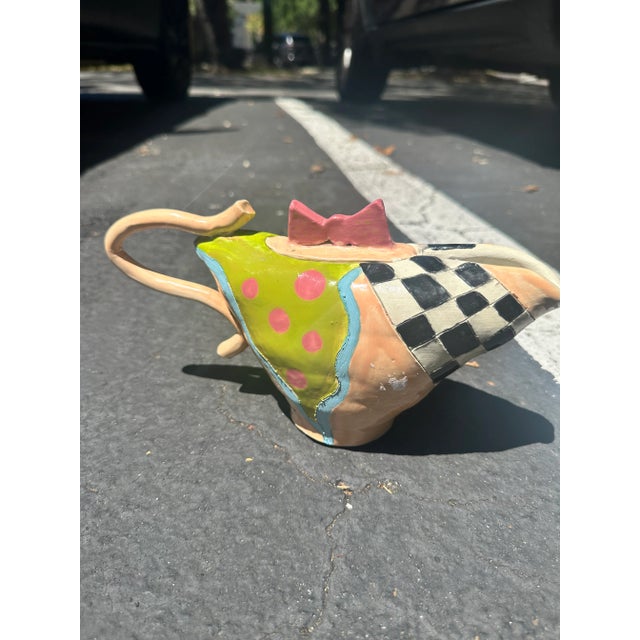 Memphis Style Ceramic Studio Teapot. Signed underneath. Comes with a removable top. Meant for decoration only. Features a...