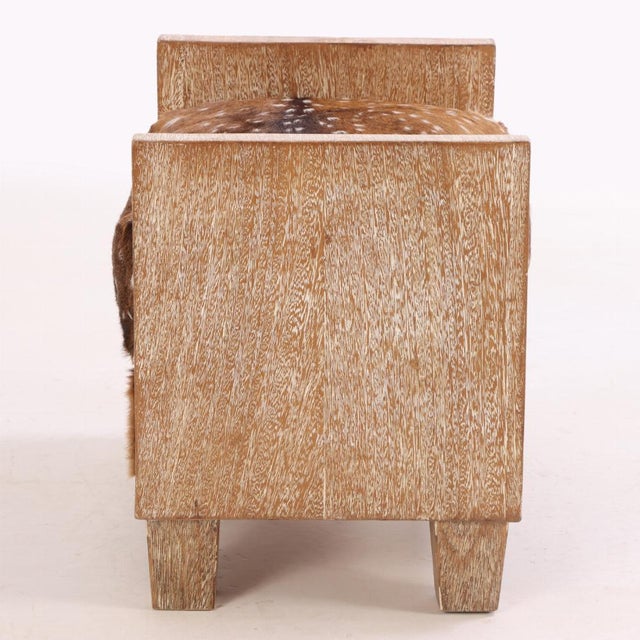 Mid-Century Modern A Cerused Oak Cube Bench With Deer Hide Upholstery, in the Manner of Jean-Michel Frank For Sale - Image 3 of 4