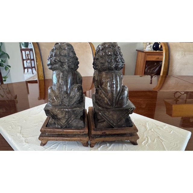 Vintage Foo Dogs Gray Marble Chinese Temple Lions 6” Tall For Sale - Image 9 of 14