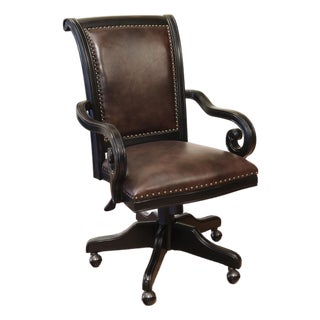 Black and Borwn Glazed Leather Executive Chair With Nail Trim and Umbria Finish Frame For Sale