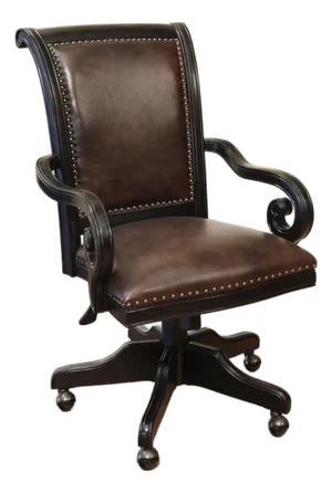 Black and Borwn Glazed Leather Executive Chair With Nail Trim and Umbria Finish Frame